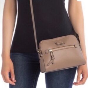 LODIS Charlotte Taupe Tan Pebbled Leather Crossbody Purse
